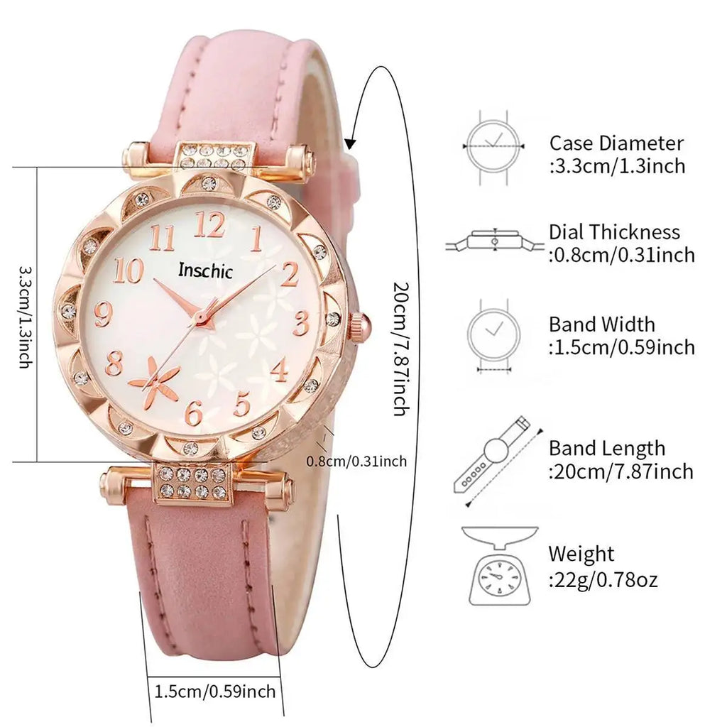 Floral Elegance Watch Set: Timeless Style with Sparkling Accents