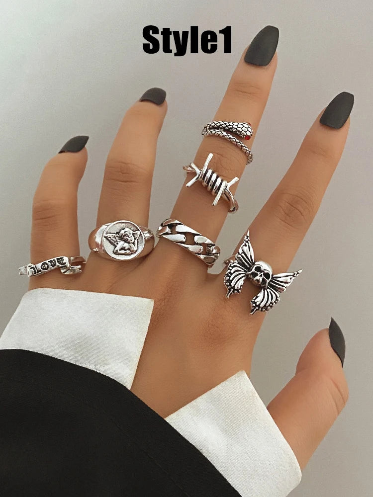 Edgy Fashion Jewelry: Unisex Punk Style Ring Set for Parties and Gifts