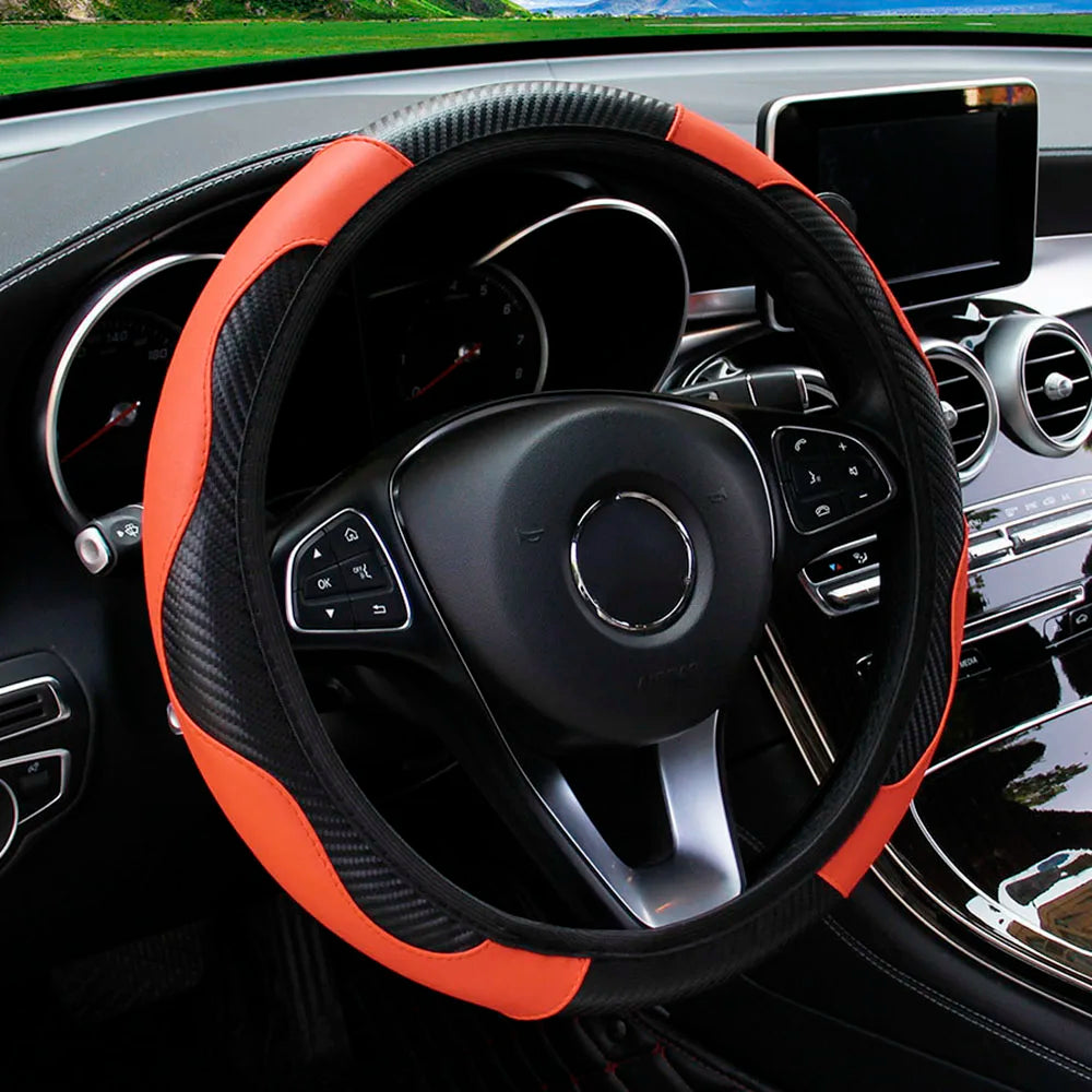 Stylish Car Steering Wheel Cover: PU Carbon Fiber Leather, No Inner Ring