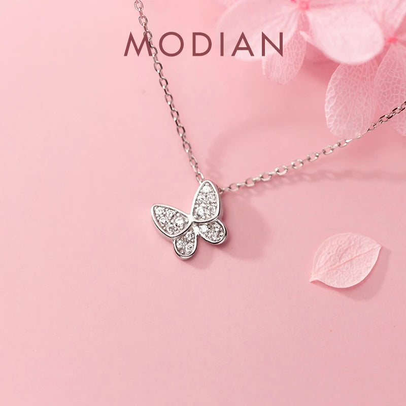 Dancing Butterfly Pendant: Sparkling Zircon in 925 Sterling Silver