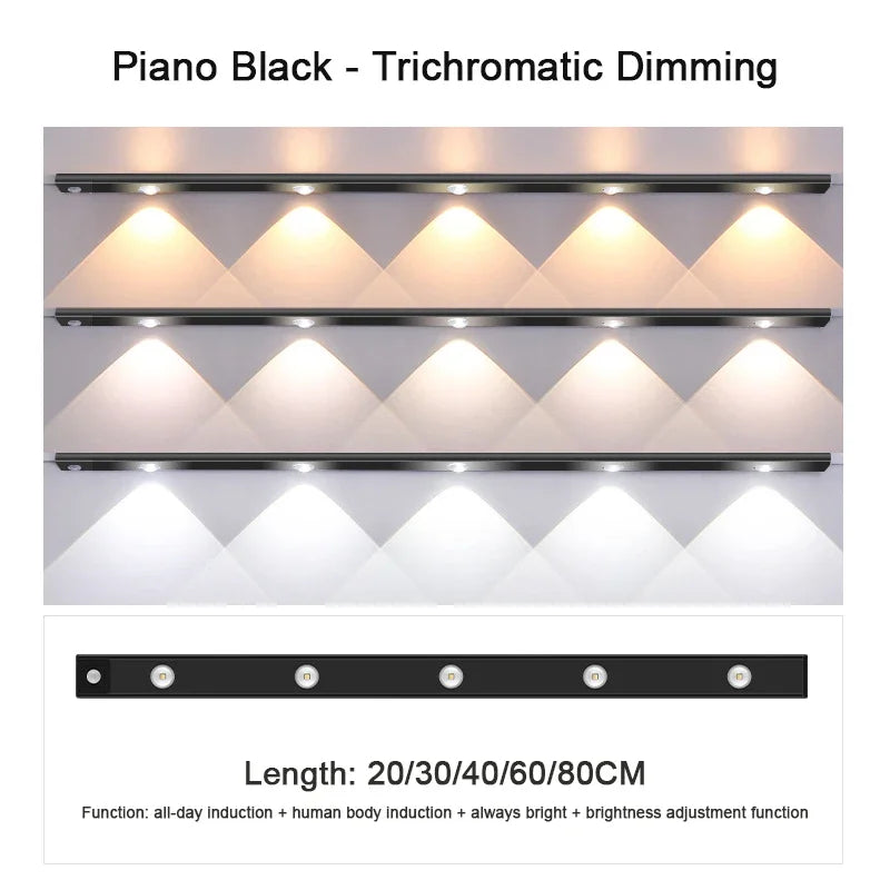 Motion Sensor Ultra-Thin Under Cabinet Light LED USB Lighting Kitchen Closet Wardrobe Lamp Rechargeable Magnetic LED Night Light