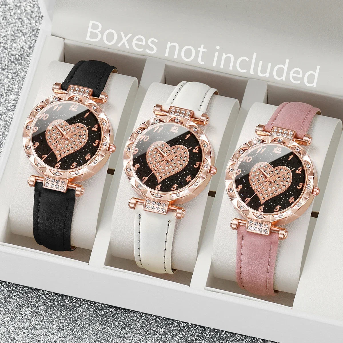 Elegant Heart Dial Watch Set: Sparkling Style with Rhinestone Accents