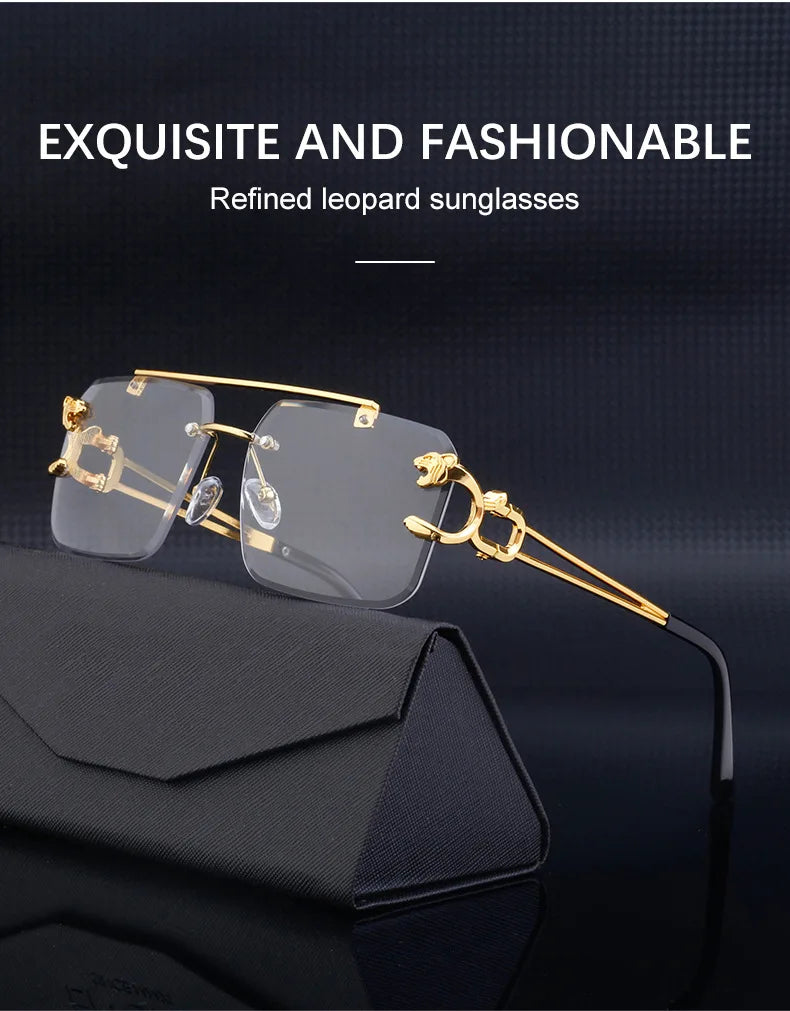 Unisex Leopard Rimless Sunglasses: Stylish Eye Protection with UV400 Lenses