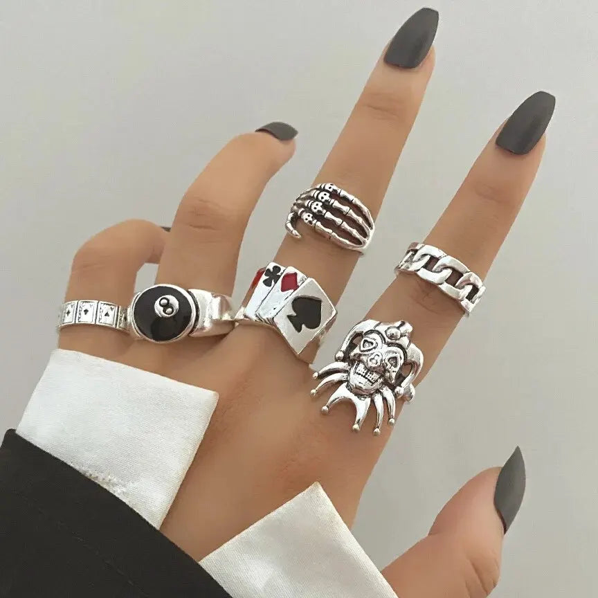 Edgy Fashion Jewelry: Unisex Punk Style Ring Set for Parties and Gifts