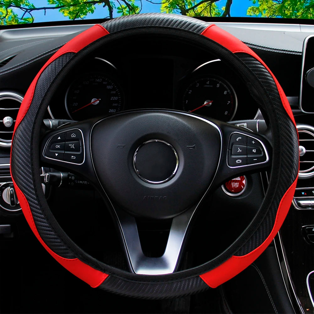 Stylish Car Steering Wheel Cover: PU Carbon Fiber Leather, No Inner Ring