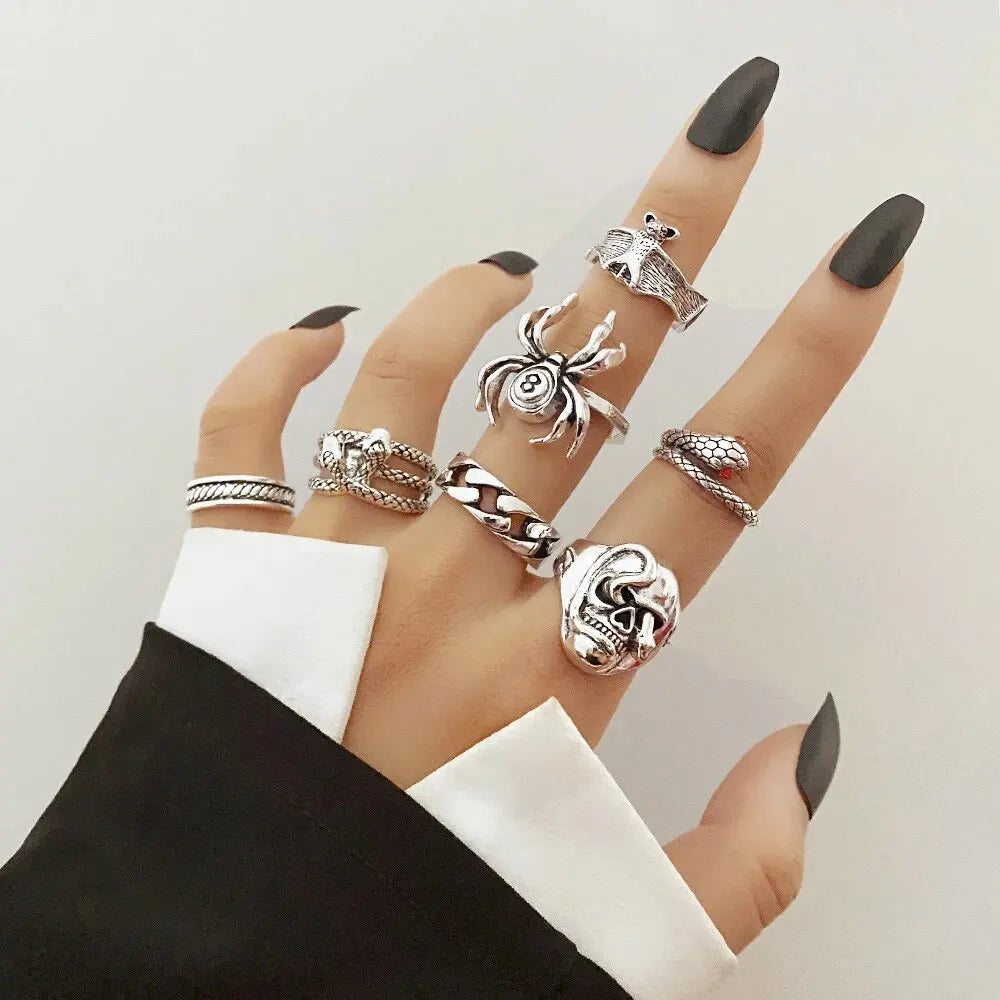 Edgy Fashion Jewelry: Unisex Punk Style Ring Set for Parties and Gifts