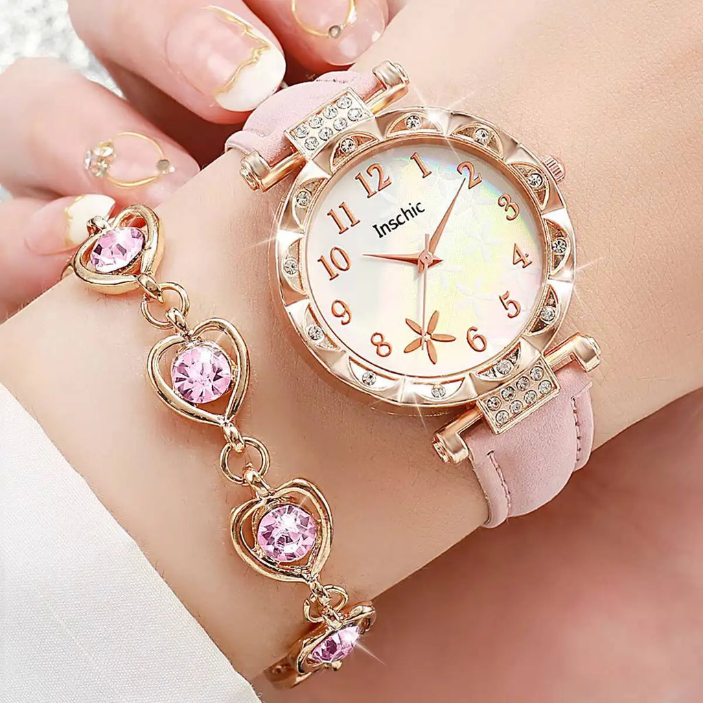 Floral Elegance Watch Set: Timeless Style with Sparkling Accents