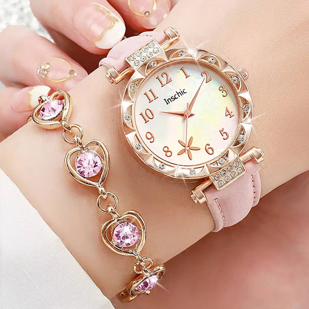 Floral Elegance Watch Set: Timeless Style with Sparkling Accents