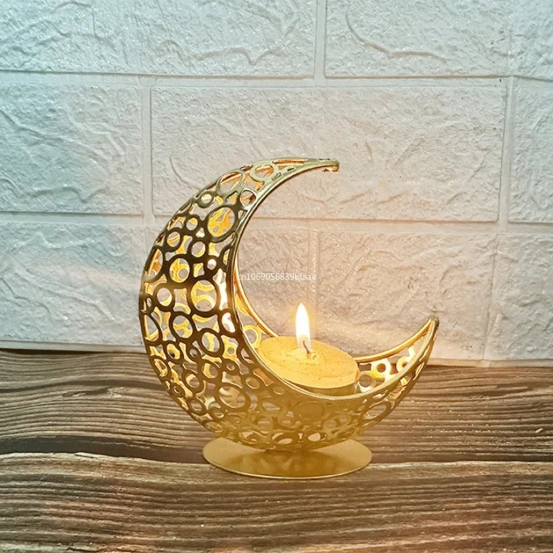 Celestial Candle Holder: Elegant Moon and Star Design for Festive Decor