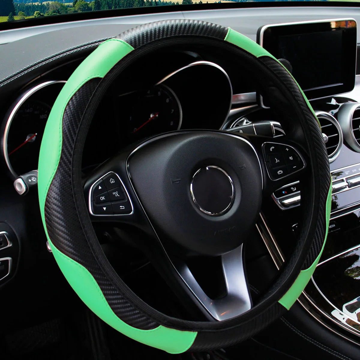Stylish Car Steering Wheel Cover: PU Carbon Fiber Leather, No Inner Ring