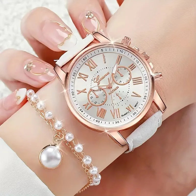 Stylish Wristwear Ensemble: 5/6-Piece Analog Watch and Jewelry Set for Women