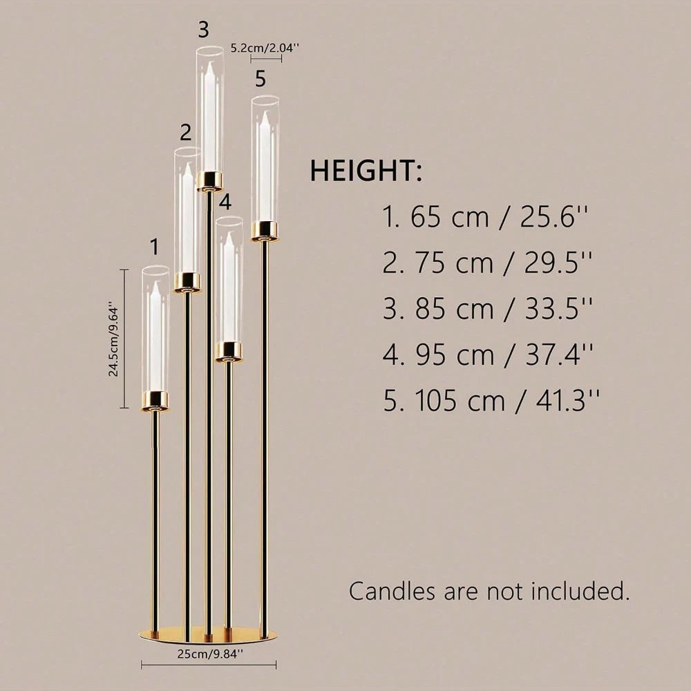 Elegant Gold Candle Display: 5-Arm Centerpiece for Special Events