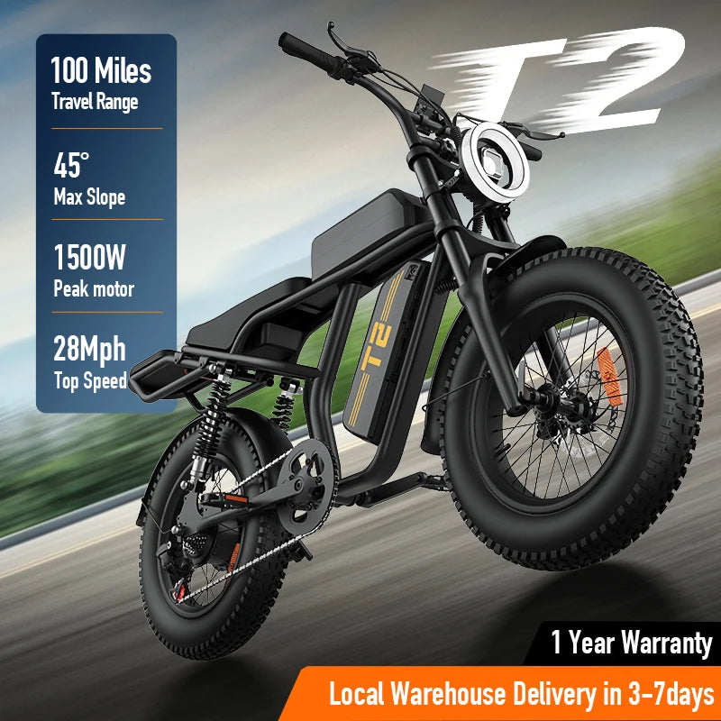 Long-Range Fat Tire E-Bike: 28MPH Speed with 100-Mile Capability