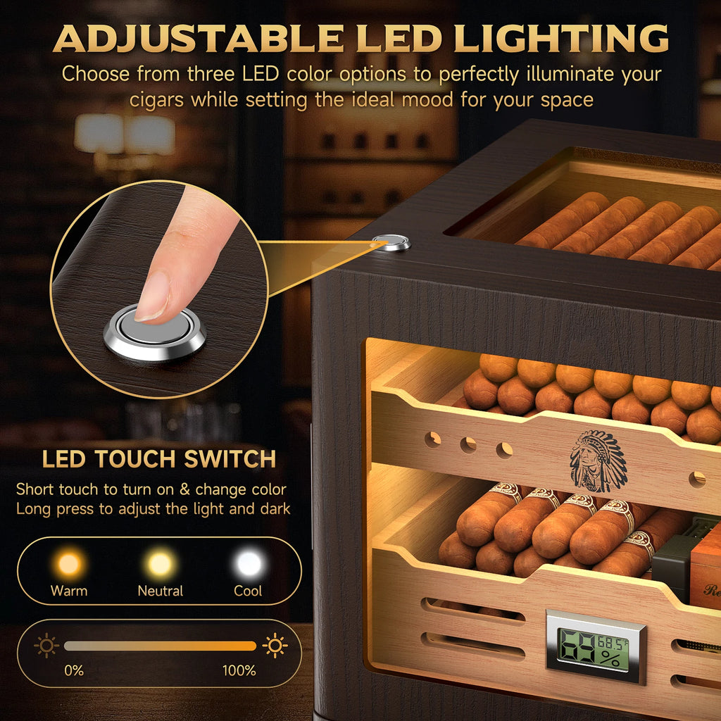 Elegant Desktop Humidor with Lighting: Ideal for Up to 100 Cigars