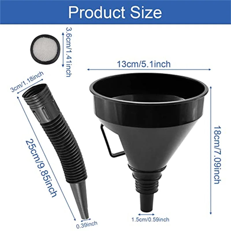 Car Engine Refueling Funnel: Includes Filter and Extension Pipe