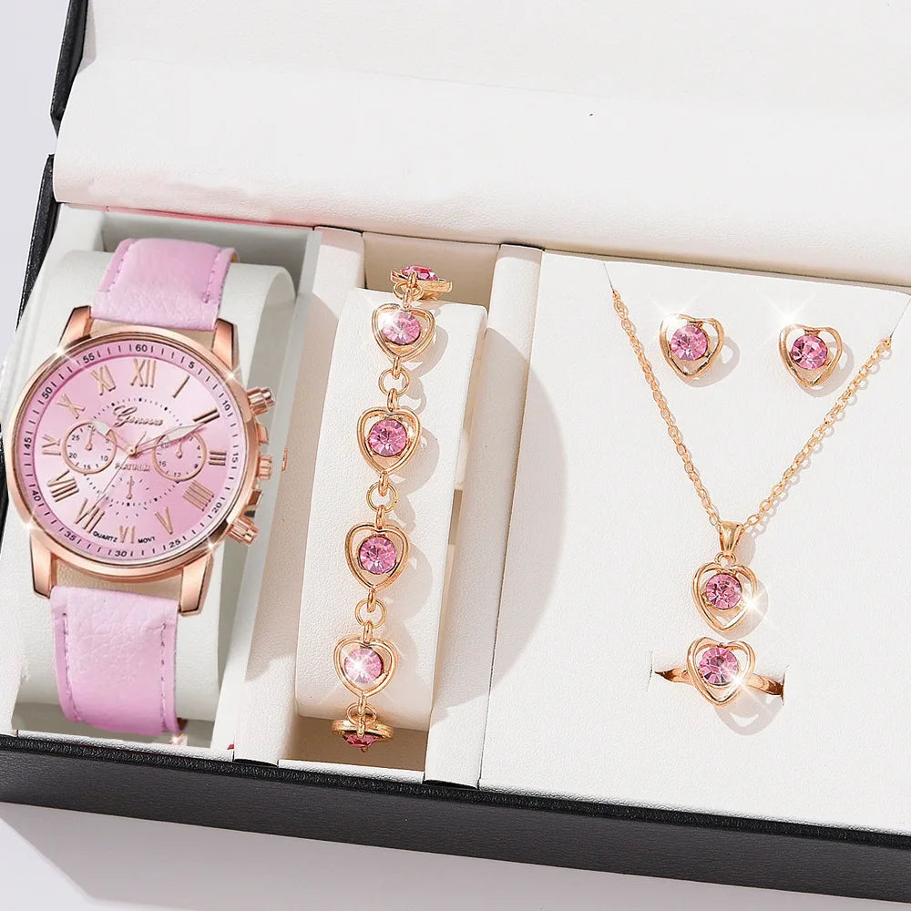Stylish Wristwear Ensemble: 5/6-Piece Analog Watch and Jewelry Set for Women