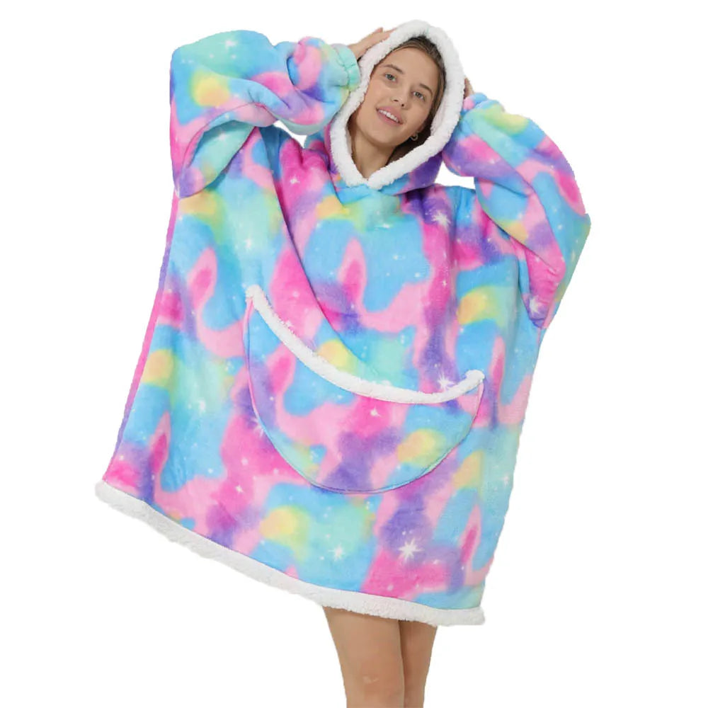 Hooded Blanket Sweater: Oversized Design with Practical Pockets for TV Time