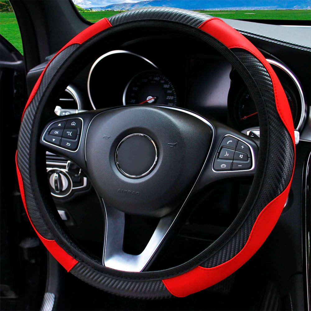 Stylish Car Steering Wheel Cover: PU Carbon Fiber Leather, No Inner Ring