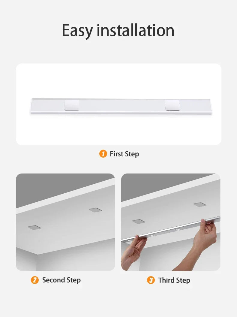 Motion Sensor Ultra-Thin Under Cabinet Light LED USB Lighting Kitchen Closet Wardrobe Lamp Rechargeable Magnetic LED Night Light