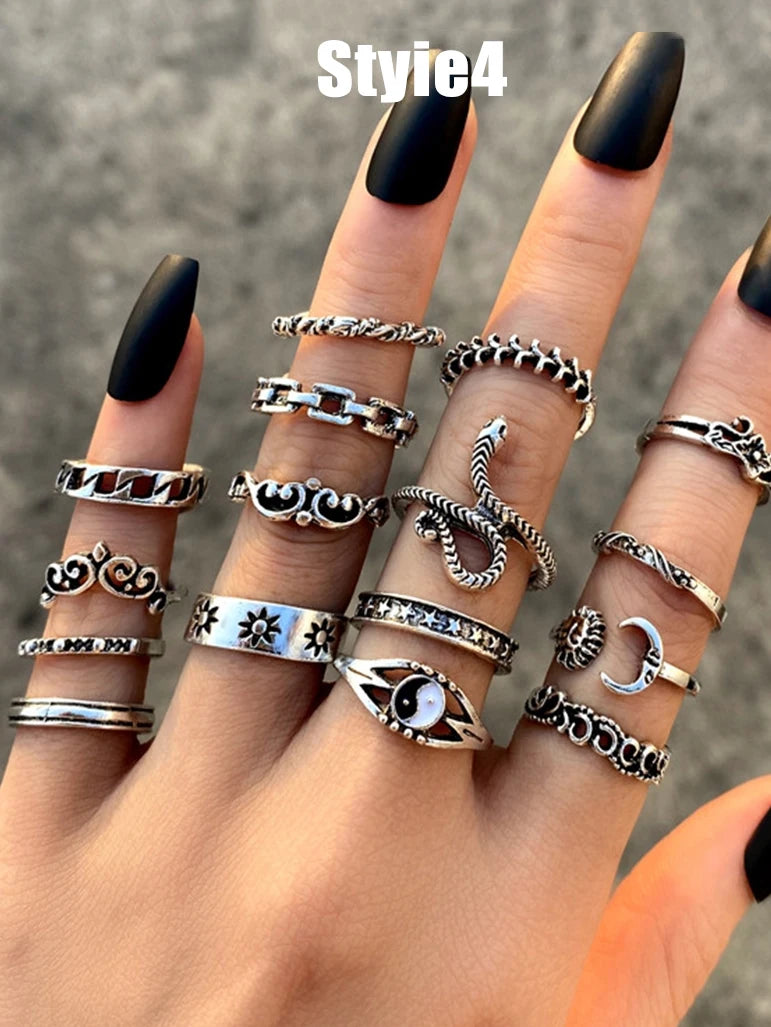 Edgy Fashion Jewelry: Unisex Punk Style Ring Set for Parties and Gifts