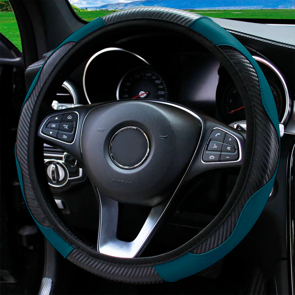 Stylish Car Steering Wheel Cover: PU Carbon Fiber Leather, No Inner Ring