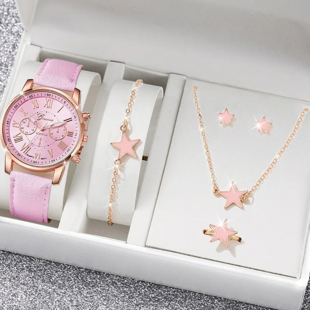 Stylish Wristwear Ensemble: 5/6-Piece Analog Watch and Jewelry Set for Women