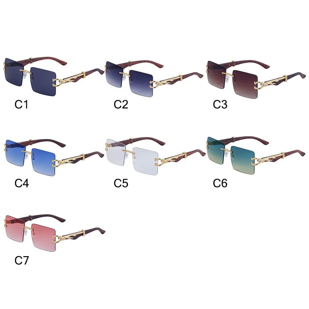 Unisex Wooden Cheetah Head Sunglasses: Vintage Rimless Style with UV Protection