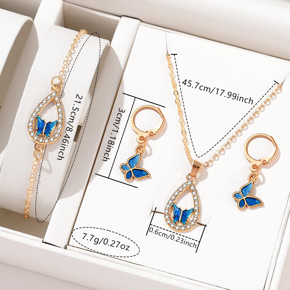 Charming Timepiece Set: 5-Piece Blue Women’s Watch Collection with Butterfly Dial