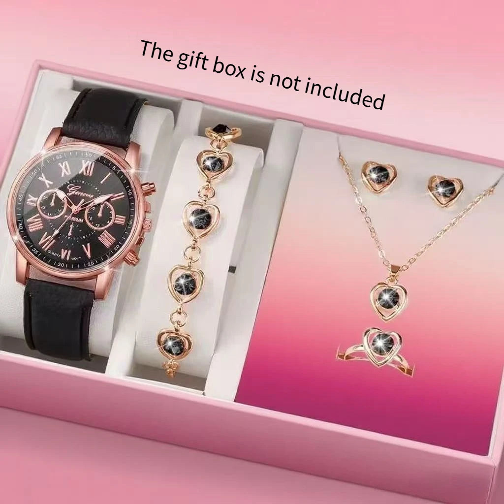 Stylish Wristwear Ensemble: 5/6-Piece Analog Watch and Jewelry Set for Women