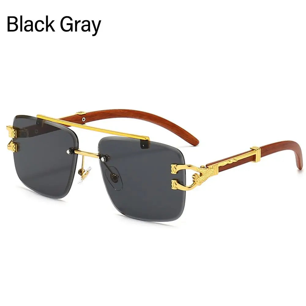 Unisex Wooden Cheetah Head Sunglasses: Vintage Rimless Style with UV Protection