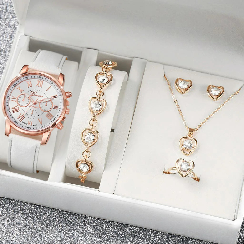 Stylish Wristwear Ensemble: 5/6-Piece Analog Watch and Jewelry Set for Women