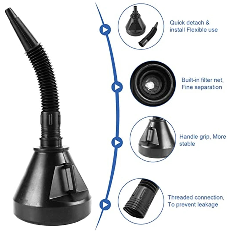 Car Engine Refueling Funnel: Includes Filter and Extension Pipe