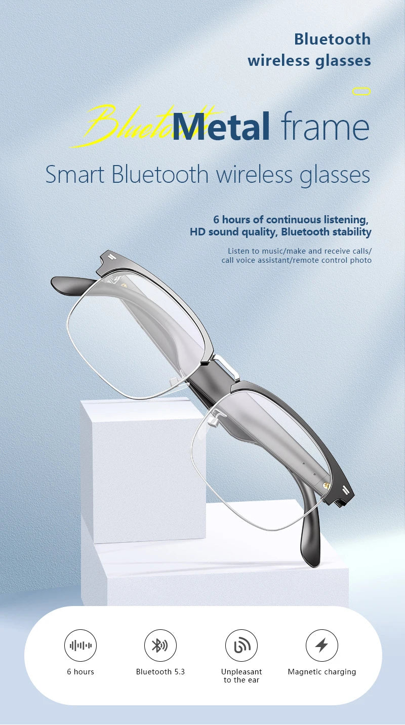 Intelligente Brille mit KI-Übersetzung, Bluetooth-Unterstützung für mehrere Sprachen, Farbwechsel, Musikwiedergabe und Telefonfunktion