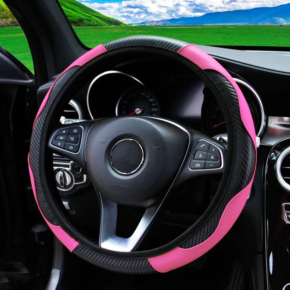Stylish Car Steering Wheel Cover: PU Carbon Fiber Leather, No Inner Ring
