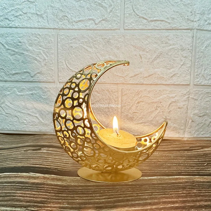 Celestial Candle Holder: Elegant Moon and Star Design for Festive Decor