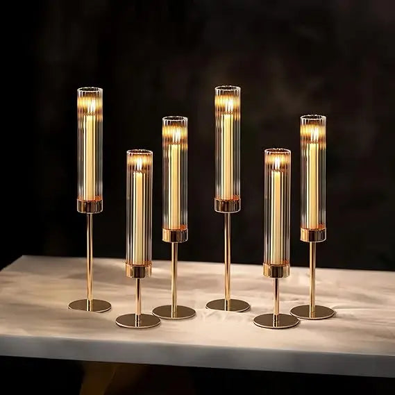 Elegant Windproof Flame Holders: Set of 6 Stylish Candle Sticks with Glass Protection
