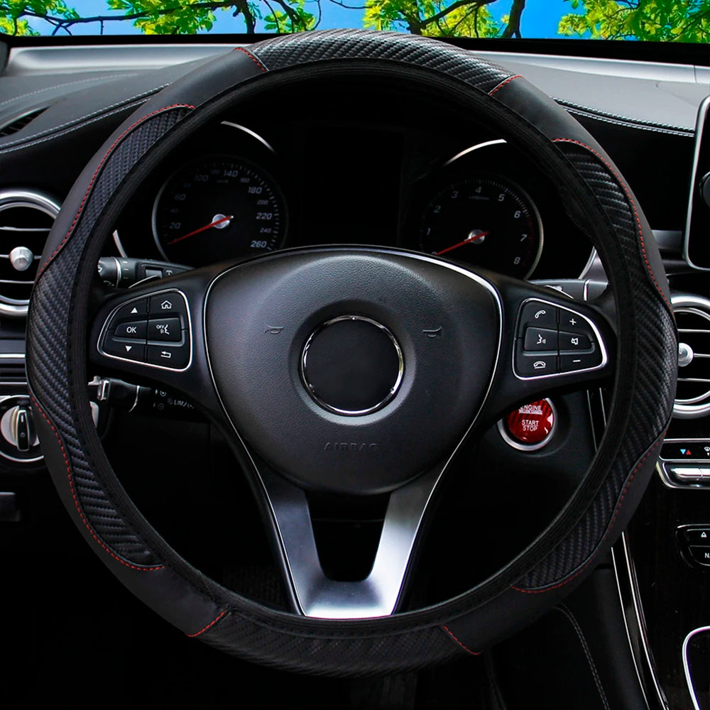 Stylish Car Steering Wheel Cover: PU Carbon Fiber Leather, No Inner Ring