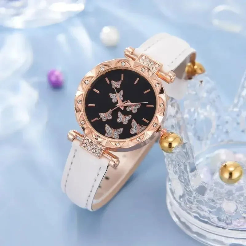 Glamorous Accessory Set: 5-Piece Women’s Luxury Watch and Jewelry Collection