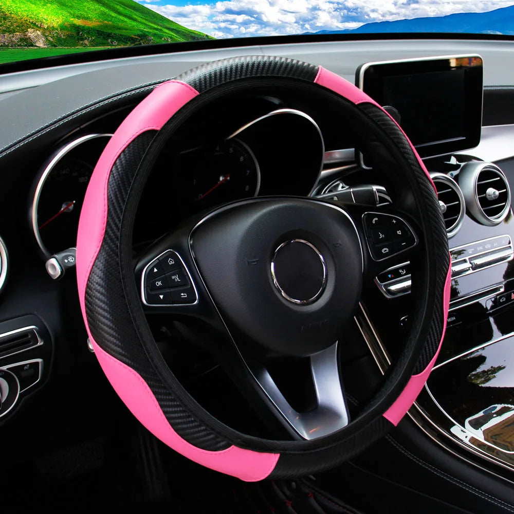 Stylish Car Steering Wheel Cover: PU Carbon Fiber Leather, No Inner Ring