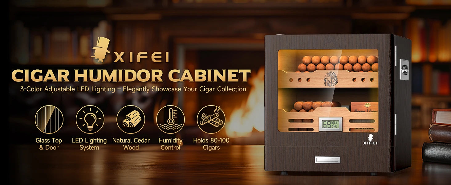 Elegant Desktop Humidor with Lighting: Ideal for Up to 100 Cigars