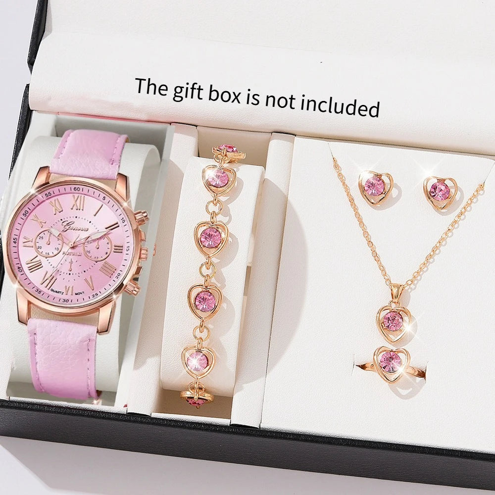 Stylish Wristwear Ensemble: 5/6-Piece Analog Watch and Jewelry Set for Women