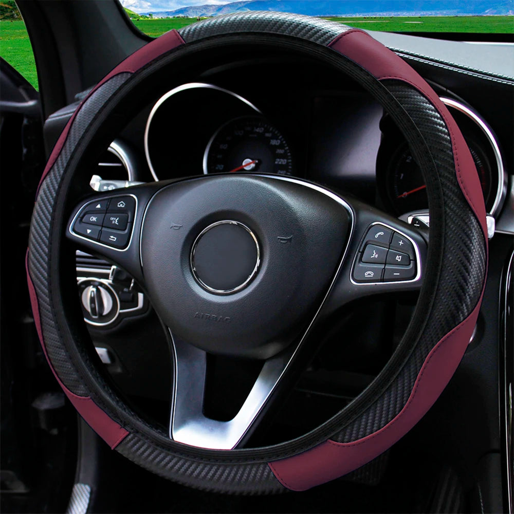 Stylish Car Steering Wheel Cover: PU Carbon Fiber Leather, No Inner Ring