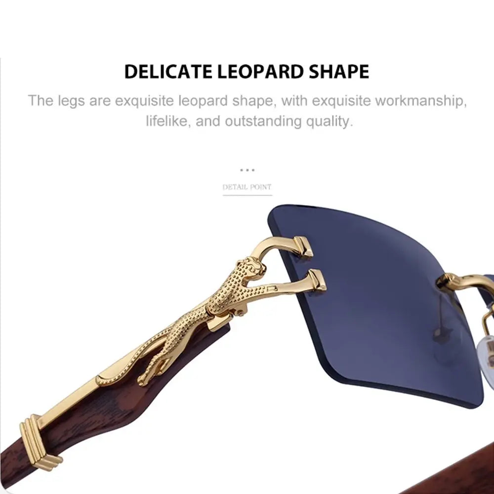 Unisex Wooden Cheetah Head Sunglasses: Vintage Rimless Style with UV Protection