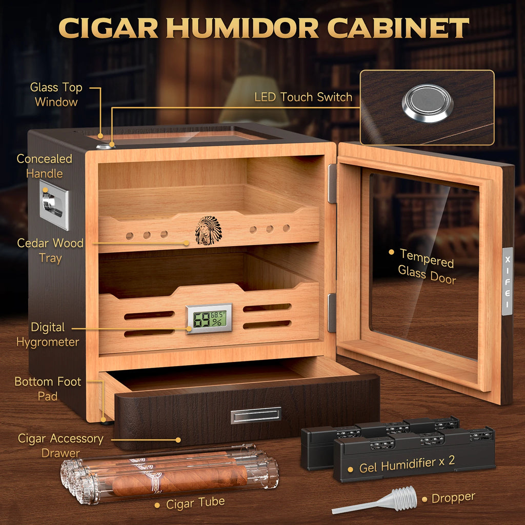 Elegant Desktop Humidor with Lighting: Ideal for Up to 100 Cigars