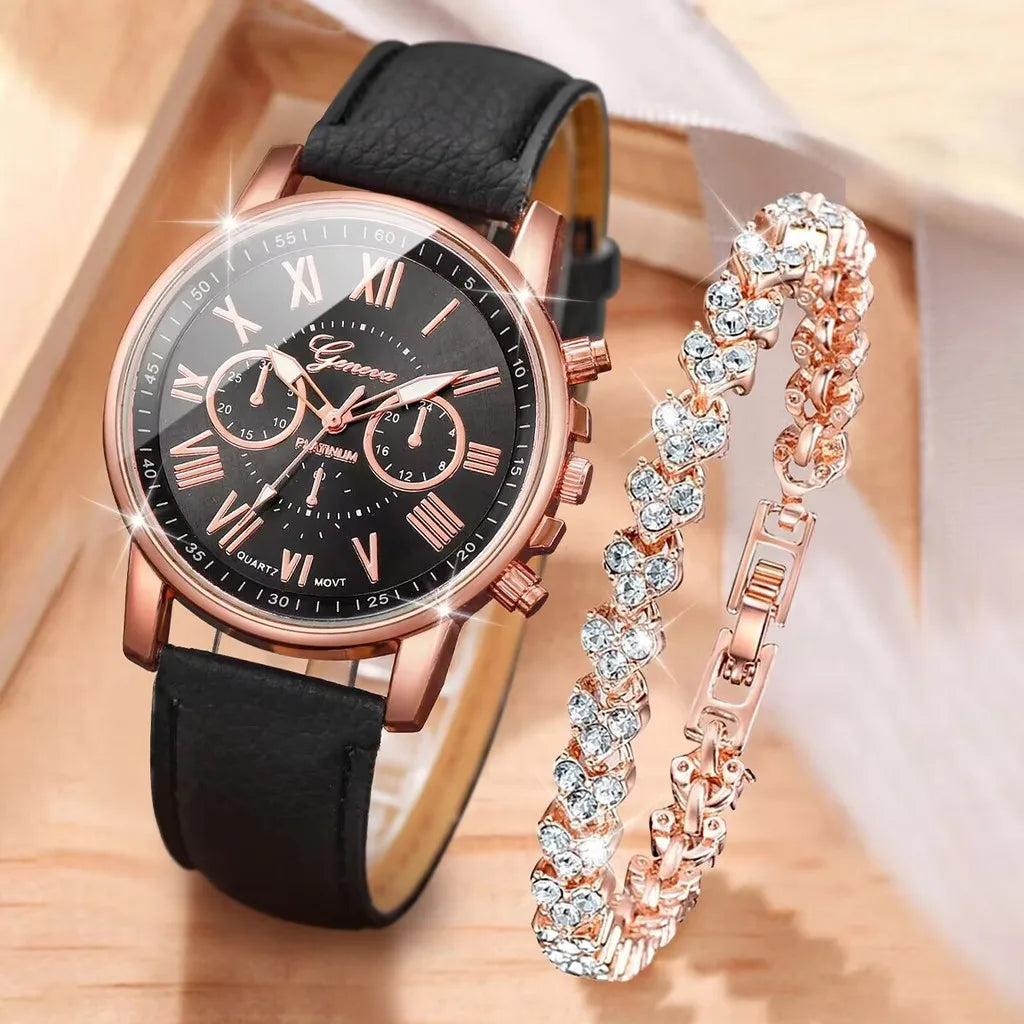 Stylish Wristwear Ensemble: 5/6-Piece Analog Watch and Jewelry Set for Women