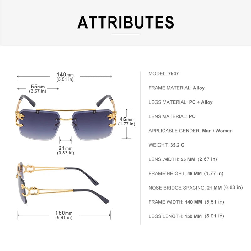 Unisex Leopard Rimless Sunglasses: Stylish Eye Protection with UV400 Lenses