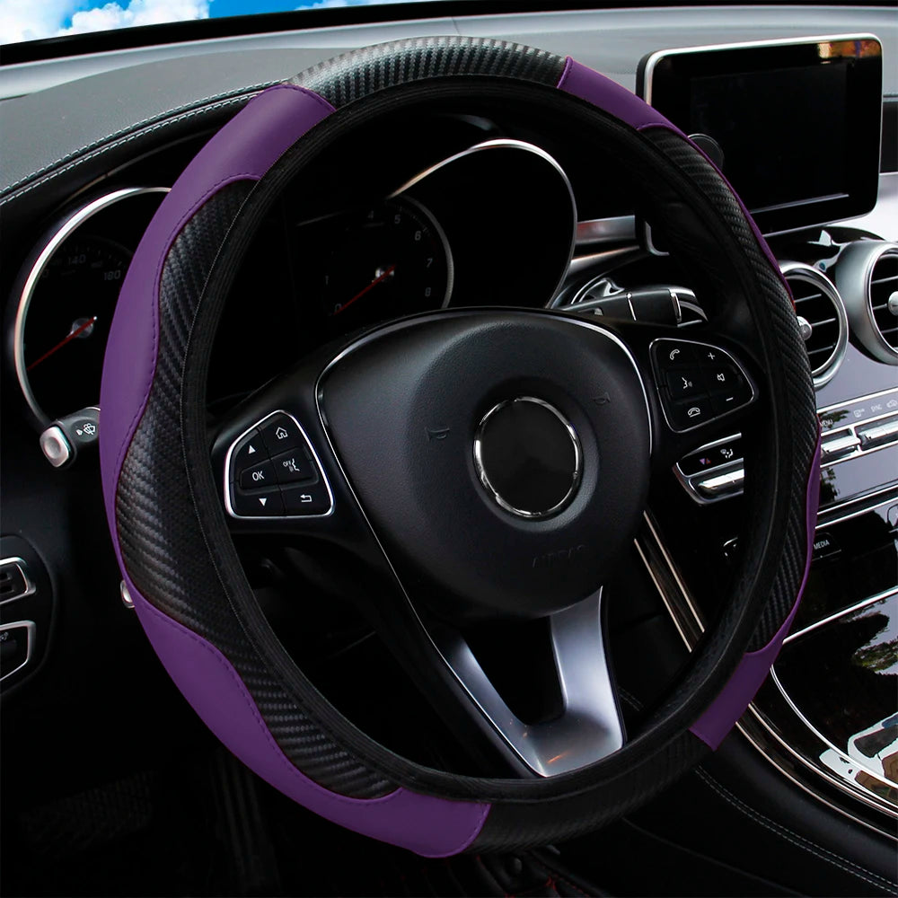 Stylish Car Steering Wheel Cover: PU Carbon Fiber Leather, No Inner Ring