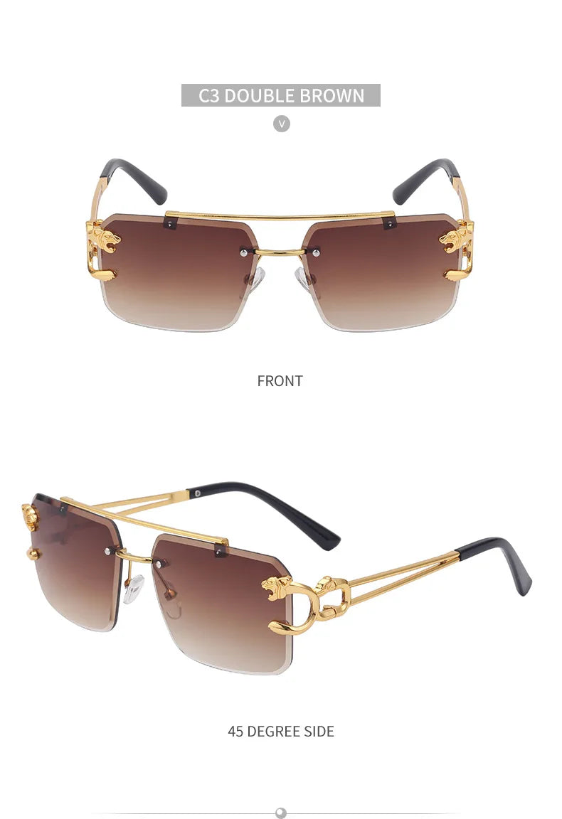 Unisex Leopard Rimless Sunglasses: Stylish Eye Protection with UV400 Lenses