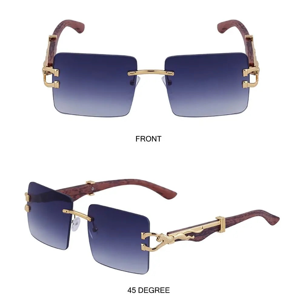 Unisex Wooden Cheetah Head Sunglasses: Vintage Rimless Style with UV Protection