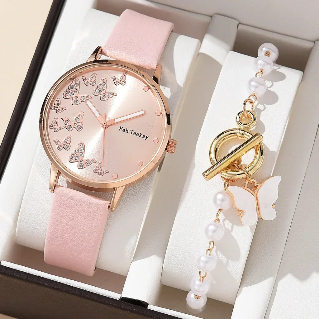 Elegant Butterfly Watch Set: Timeless Style with Sparkling Details